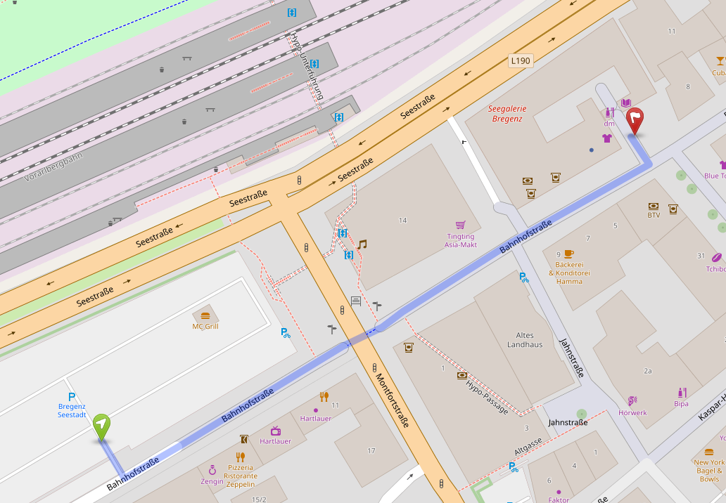 Fußweg vom Parkplatz Seestadtareal zur Praxis
